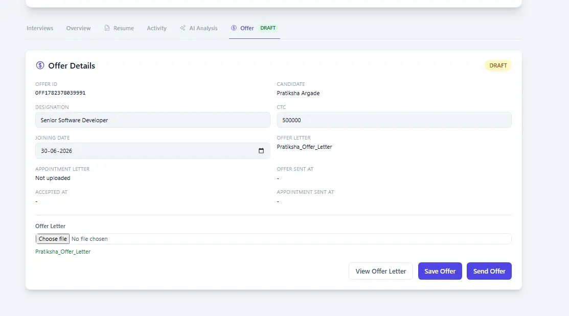 Offer management screenshot